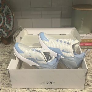 Nike Air Max 270 React Sneakers in White and Light Blue